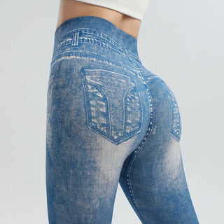 High-Waisted Imitation Denim Bottoming Trousers