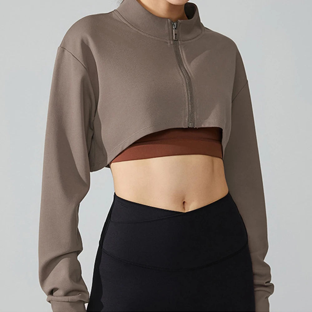 Zip-up Long Sleeve Crop Top